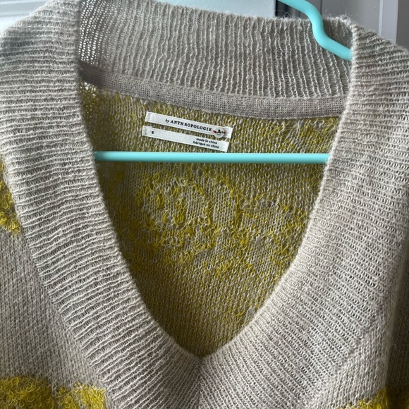 Anthropologie slouchy sweater, size small, taupe with yellow patterns - Picture 5 of 9
